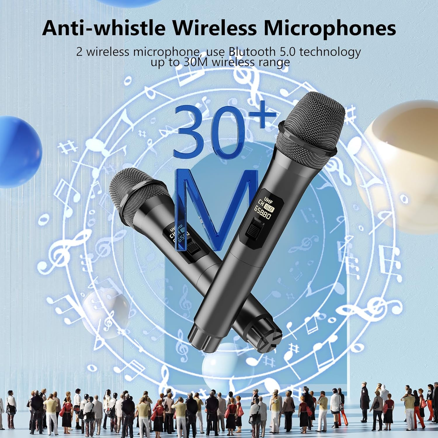 JYX Karaoke Machine with 2 Wireless Microphones for Adults, Portable Bluetooth Speaker with Bass/Echo Adjustment, PA System for Karaoke, House Party, Party Box, Support TWS/TF Card/Usb/Aux/Live/Rec