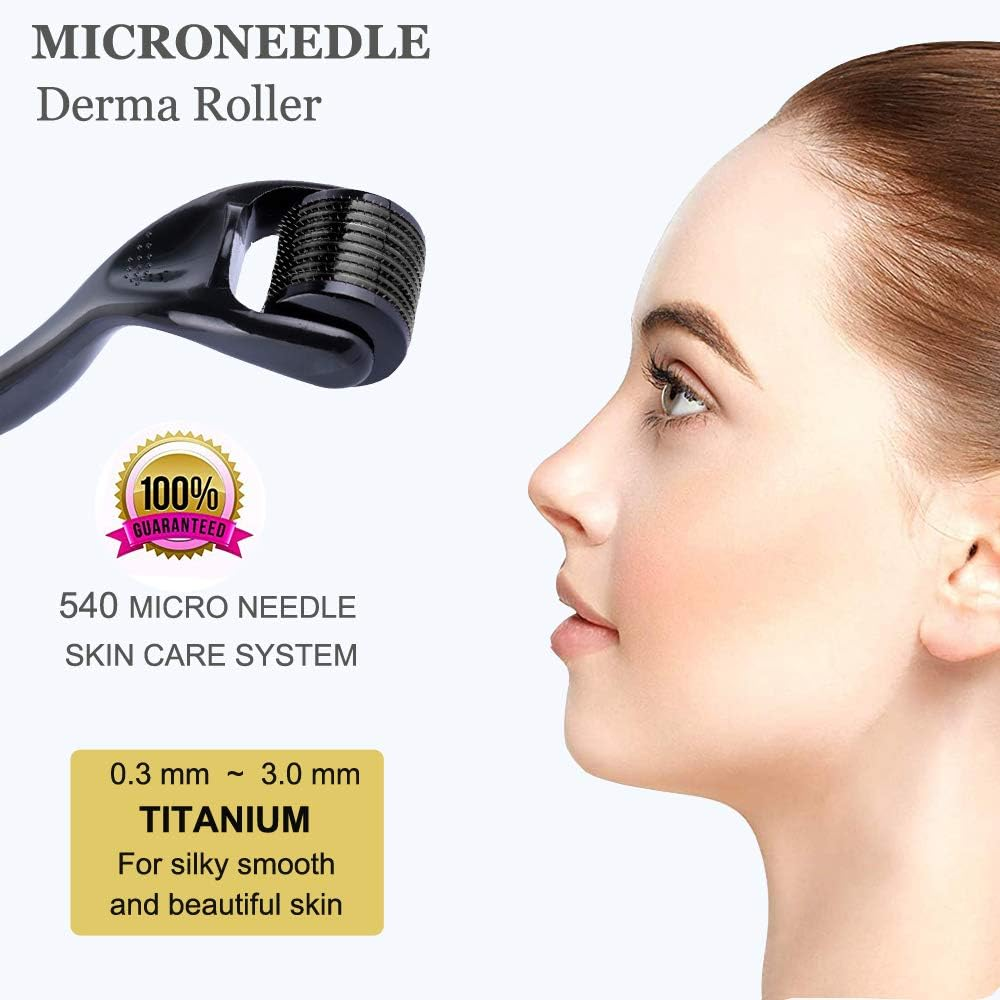 Derma Roller, 540 Titanium Microneedle Roller for Face Facial Wrinkles Hair Loss Stretch Marks Hair Regrowth Micro Needles Professional Microneedling Derma Needling Kit with Case (2.0 Mm)