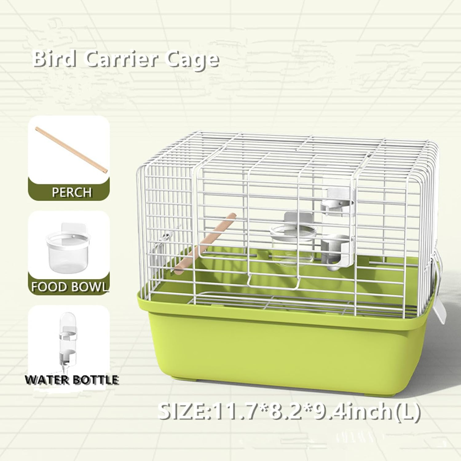 Portable Bird Travel Carrier Cage &ndash; 360&deg; Full View Wire Carrier with Feeder & Water Cup for Cockatiels, Parakeets &ndash; Locking Door, Easy Clean, Perch Included &ndash; Perfect for Vet Visits, Trips(Size:L) image number 5