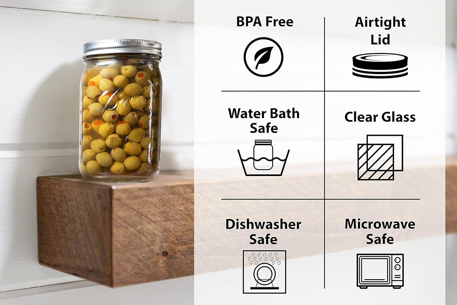 1000ML Mason Jars with Lids,2-Pack Mason Jars, Glass Jar with Lid and Band, Airtight Canning Jars, Overnight Oats Jars, Salad Jars, Sourdough Starter Jar image number 1