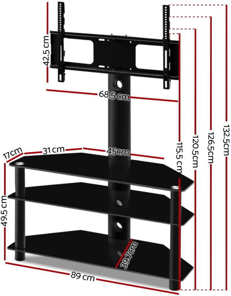 Artiss 32-60 Inch TV Stand, Adjustable Tvs Mount Bracket Storage Shelf Universal Mounting Brackets Floor Stands Home Entertainment Office Bedroom, with 3 Tier Shelves Black image number 4