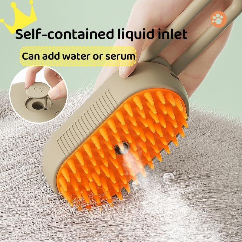 3 in 1 Steam Dog Cat Brush Spray Massage Comb for Cats, Long / Short Hair Dog Brush with USB Charger, with Water Tank, Cat Brush for Massage (Brown) image number 2
