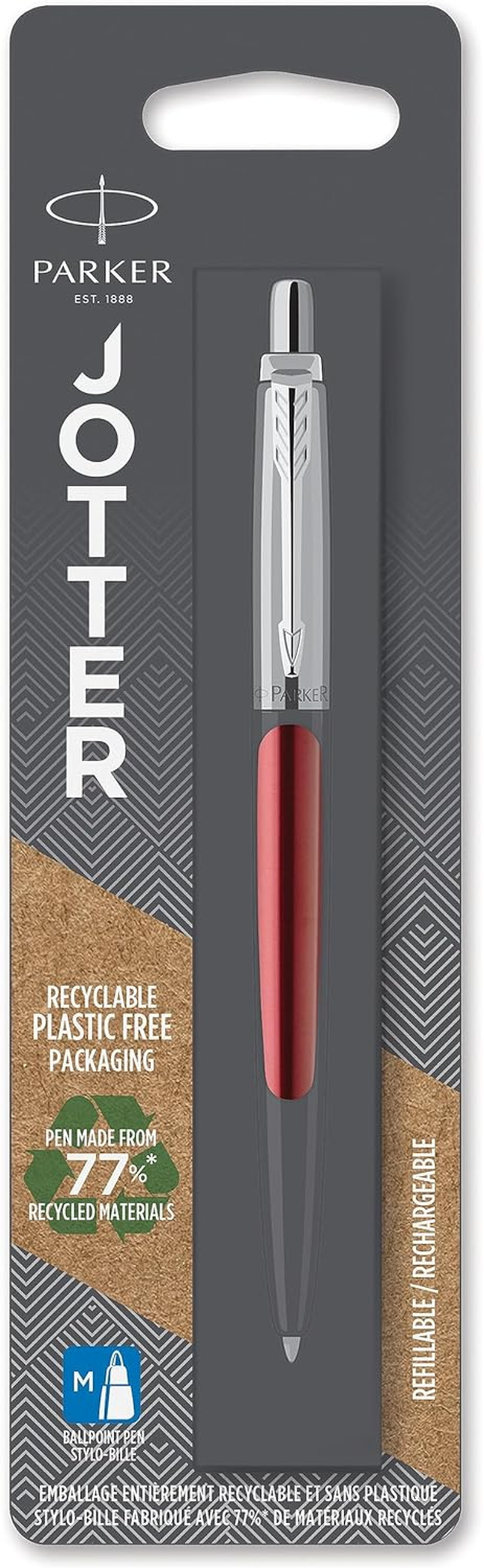 PARKER Jotter Ballpoint Pen, Kensington Red with Medium Point Blue Ink (1953241)