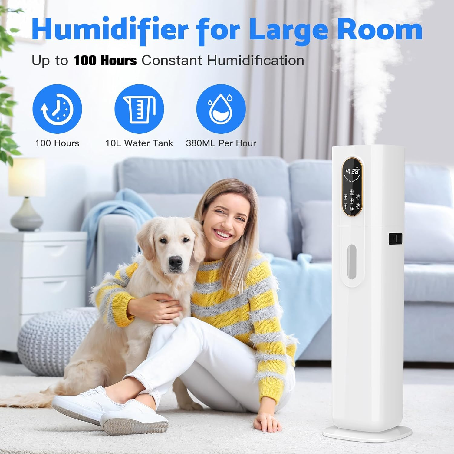 Yopower Humidifier for Large Room, 10L Large Capacity Top Fill Humidifiers for Home, Cool & Warm Mist Humidifier with 360&deg;Nozzle, Indoor Vaporizer Humidifier for Baby Pets Plants image number 3