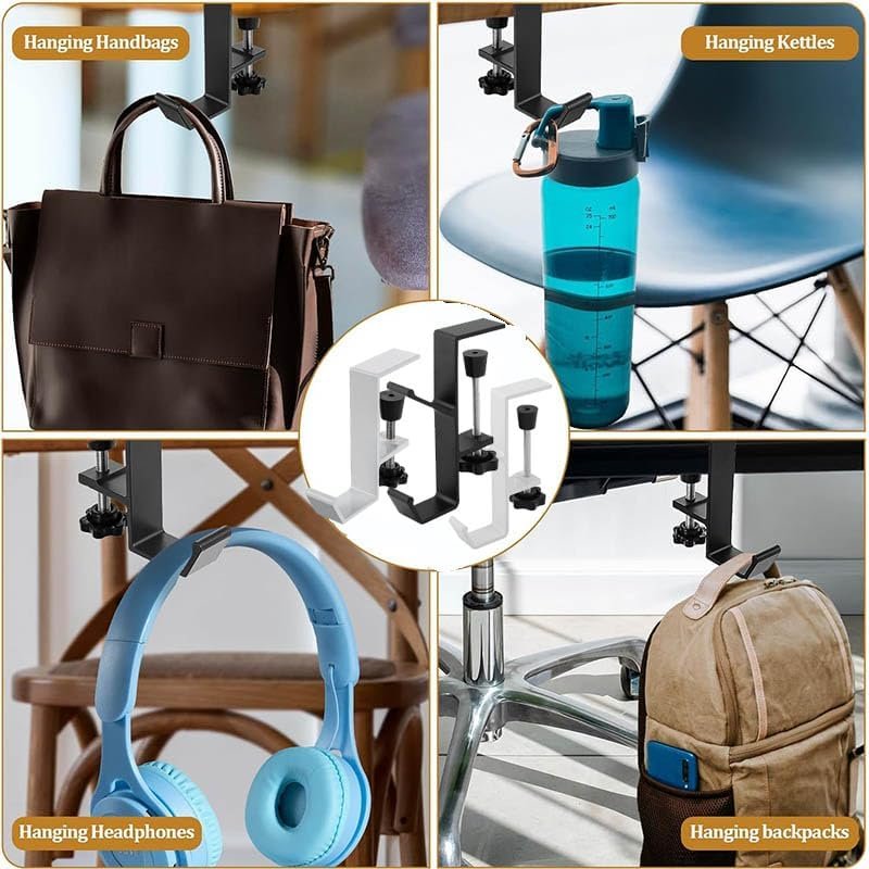 Desk Hook,Clamp-On Desk Mount Bag Holder Hook,Desk Backpack Hanger Desk Mount Headphone Holder,Table Hooks for Hanging Bags with Adjustable Desktop Clamp,Desk Table Hanging Storage Hook (Black) image number 1