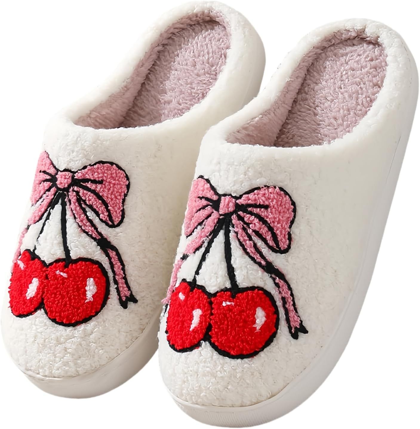 GEBUFAW Fluffy Cherry and Strawberry Slippers Cozy Fuzzy Indoor Shoes for Women and Men Cute Fruit House Slippers Gift