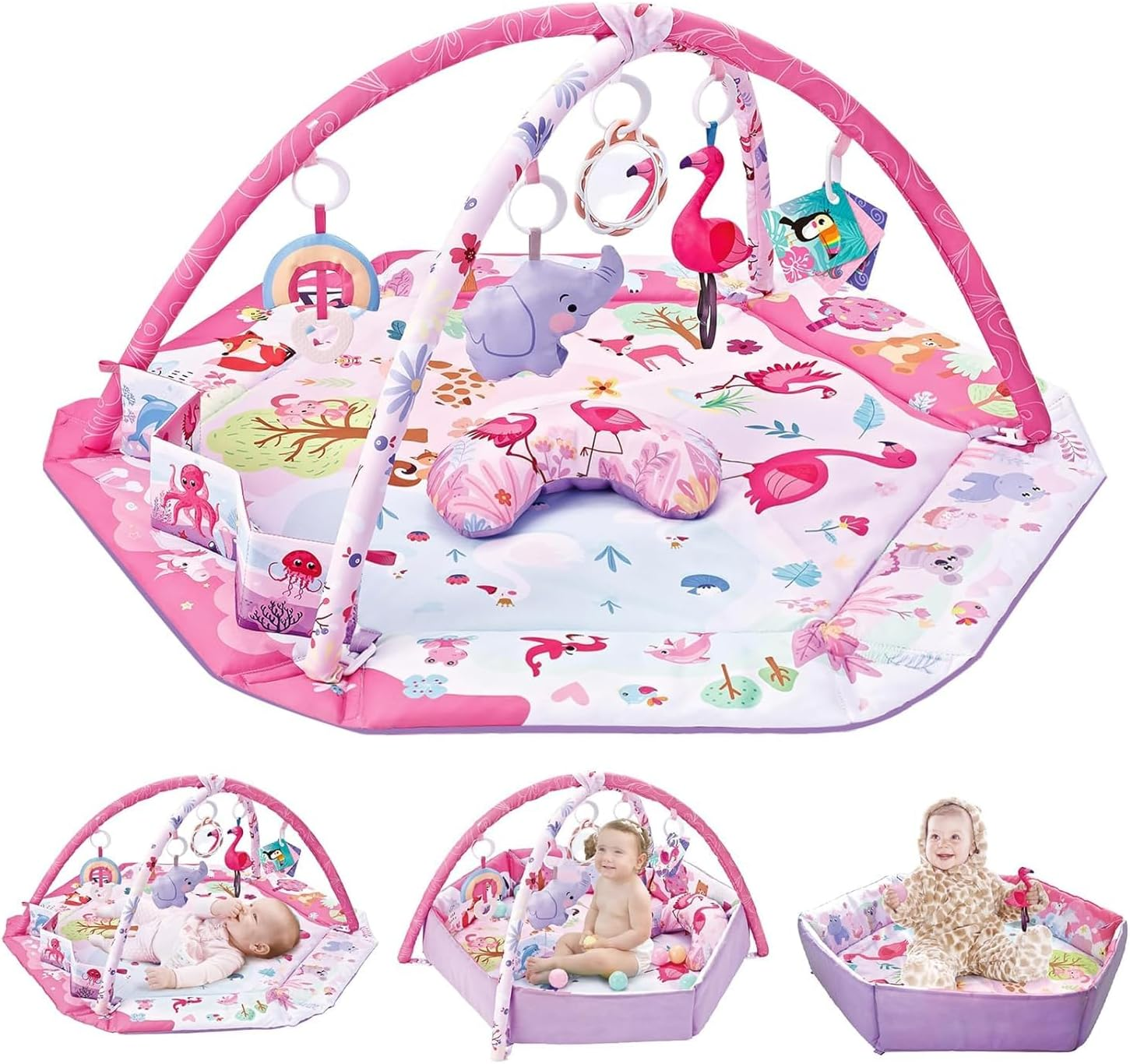 Baby Gym Play Mat, 8-In-1 Tummy Time Mat with Ball Pit & Detachable Toys for Newborns Infant 0-3-6-9-12 Months, Washable Play Activity Mat for Visual, Hearing, Sensory, Motor Development image number 2