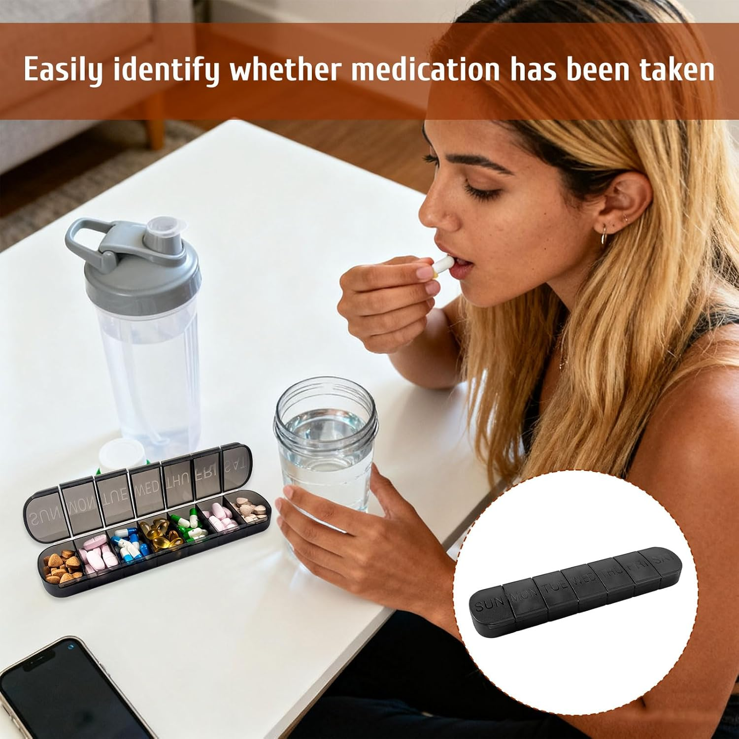 Pill Organiser 7 Day, 2Pcs Tablet Organiser, Medicine Organiser, Weekly Pill Organizer, Travel 7 Days Medicine Box, Plastic Storage Box, Small Pill Container, Vitamin Planner (Black/Transparent) image number 1