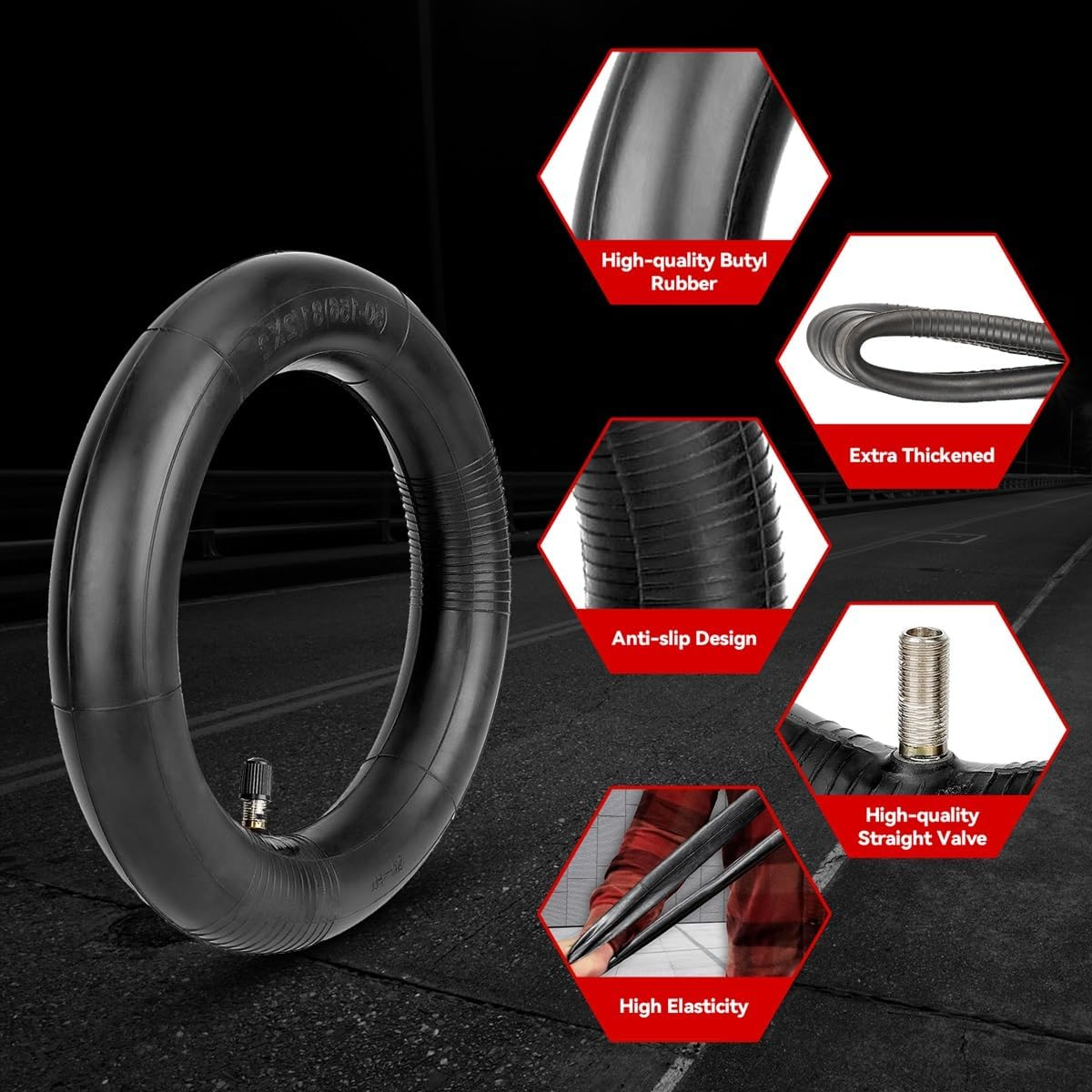 Aibiku 8.5-Inch Thickened Inner Tubes, Inflatable Tires for Xiaomi M365, Gotrax GXL V2 Scooter Inflated Spare Tire - with Valve Extension and Metal Valve Caps, 8 1/2 X 2 (Pair) image number 4