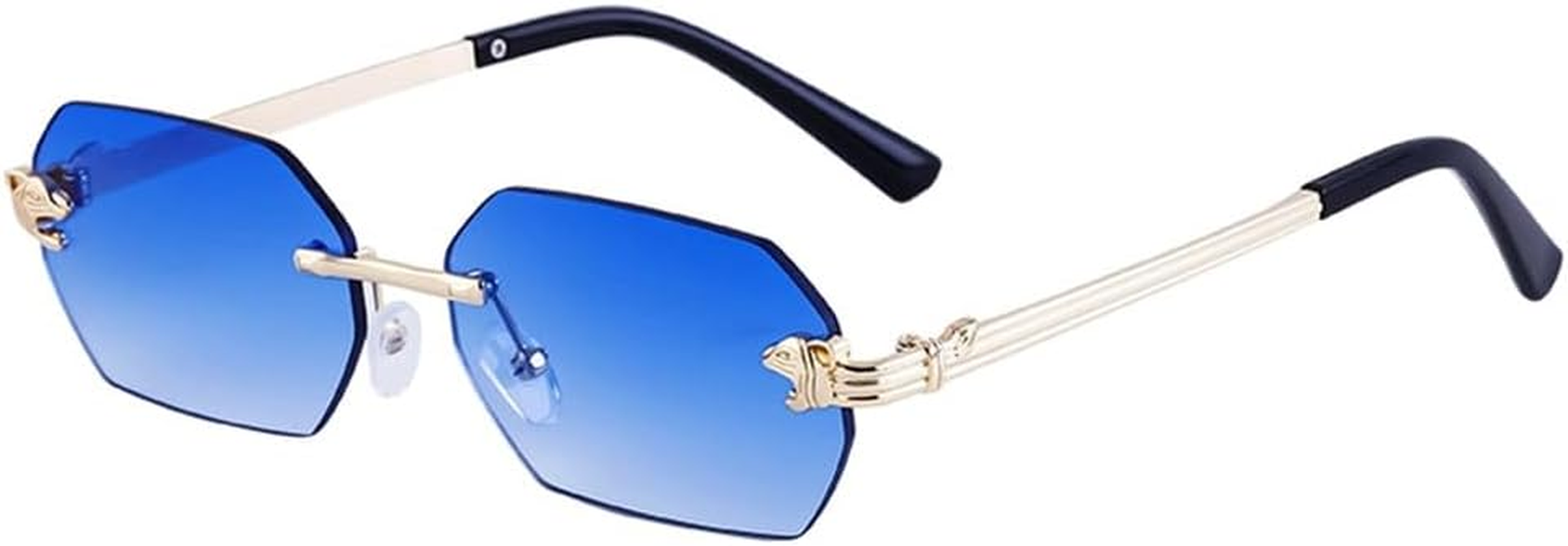 Small Rectangle Rimless Sunglasses Men Women Sun Glasses for Male Vintage Frameless Eyewear Shades UV400 - C1 Gold Black image number 3