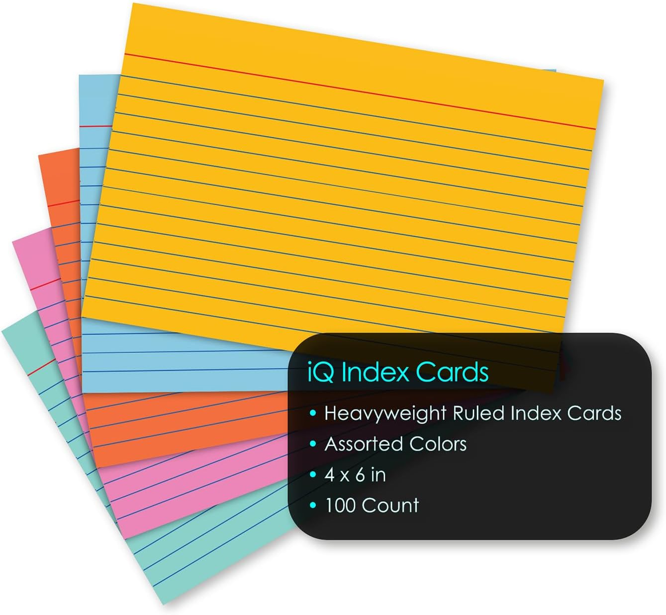 Ischolar Index Cards, Assorted Colored, Ruled, 4 X 6 Inches, 100 Card Pack (04616)