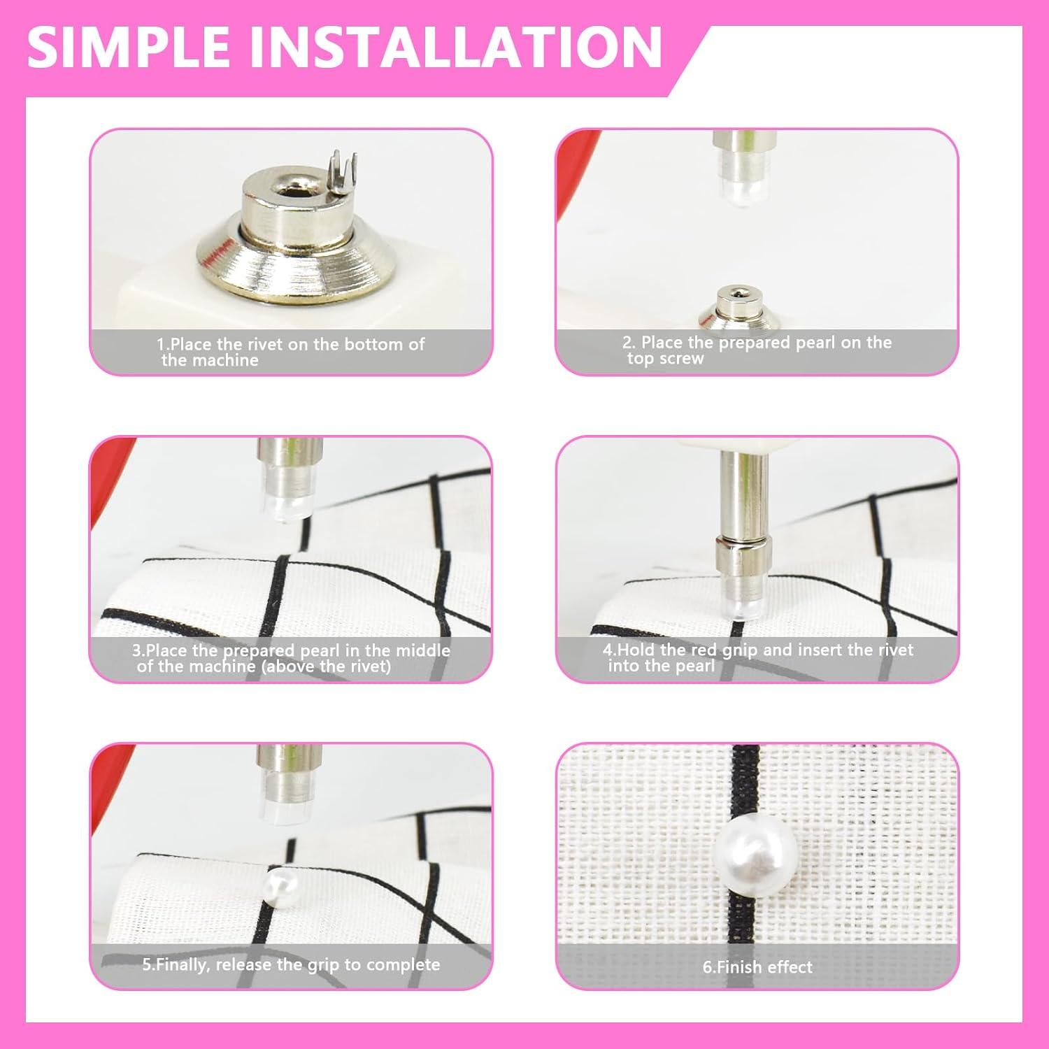 Pearl Setting Machine Accessories Pearl Beads with Rivet Studs Set, Replenishment White Polished ABS Undrilled Art No Hole Imitation round Pearl Beads, 5 Sizes (White) image number 2