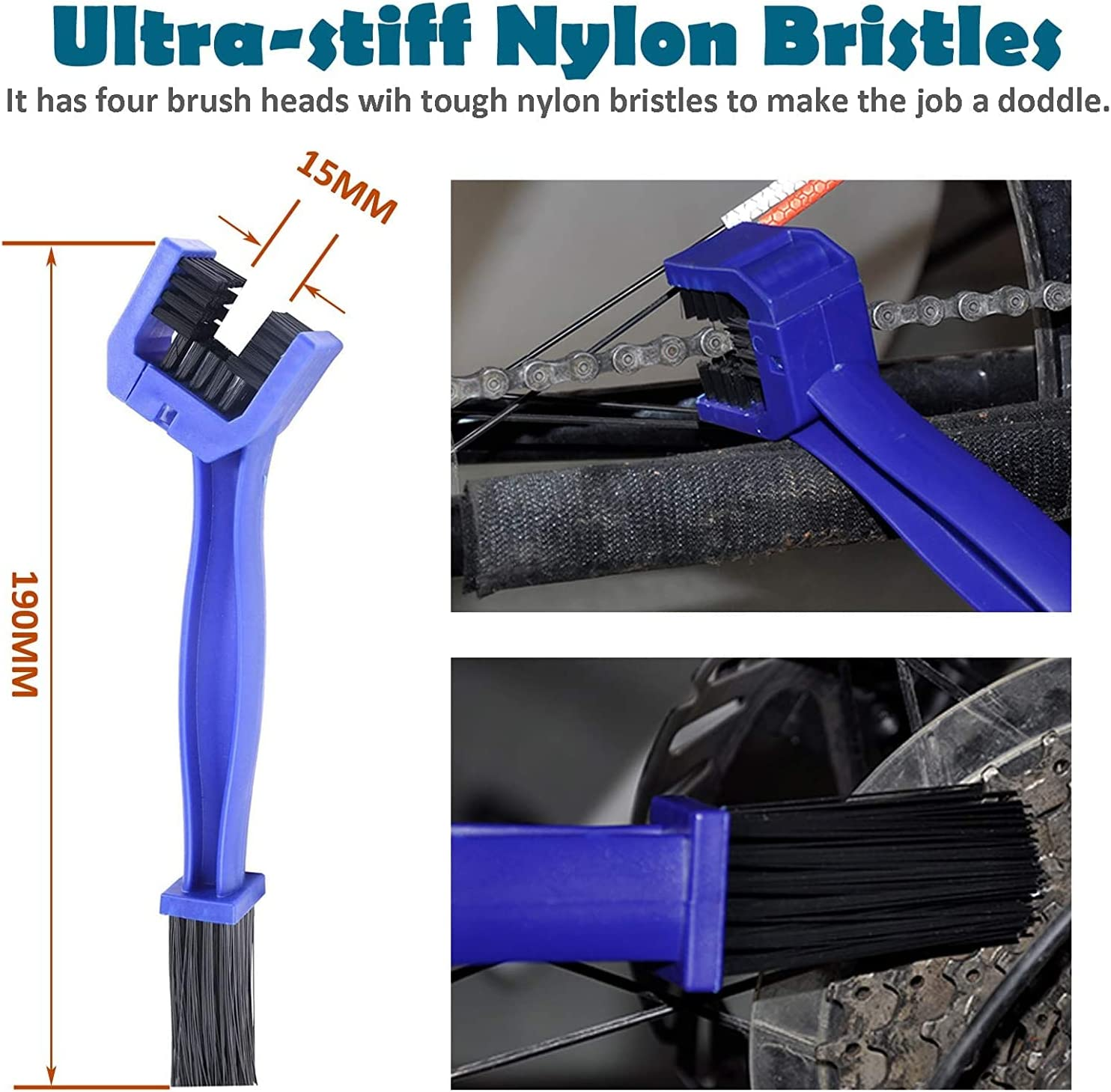 Bike Chain Cleaner Kit - Bicycle Chain Cleaning Brushes - Wash Tools Bike Chain Maintenance, Chain/Crank/Tire/Sprocket Cycling Corner Stain Dirt Clean for Mountain Bikes MTB City Bikes image number 5