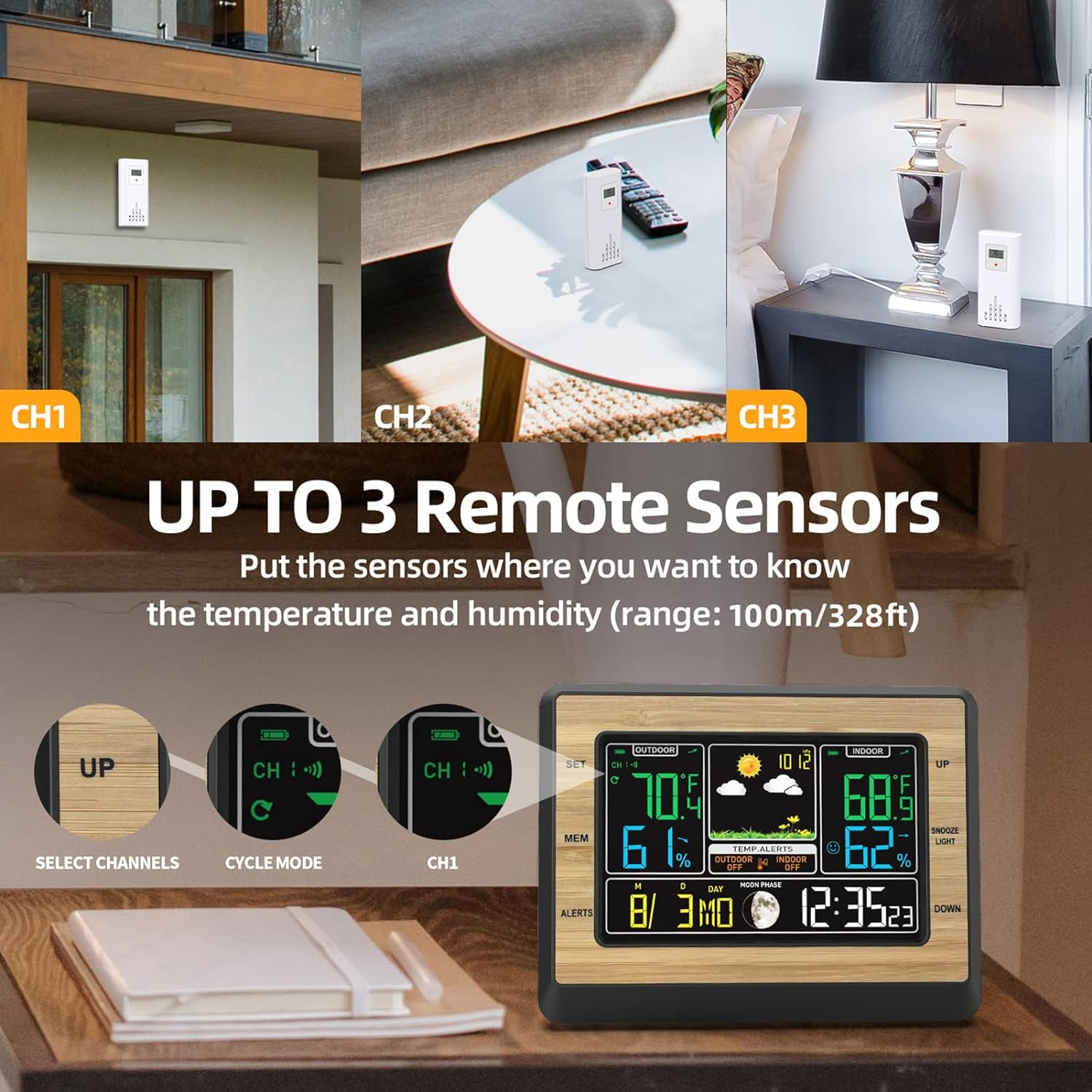 Wireless Color Screen Digital Weather Thermometer with Temperature Alarm for Home Brightness Adjustable image number 1