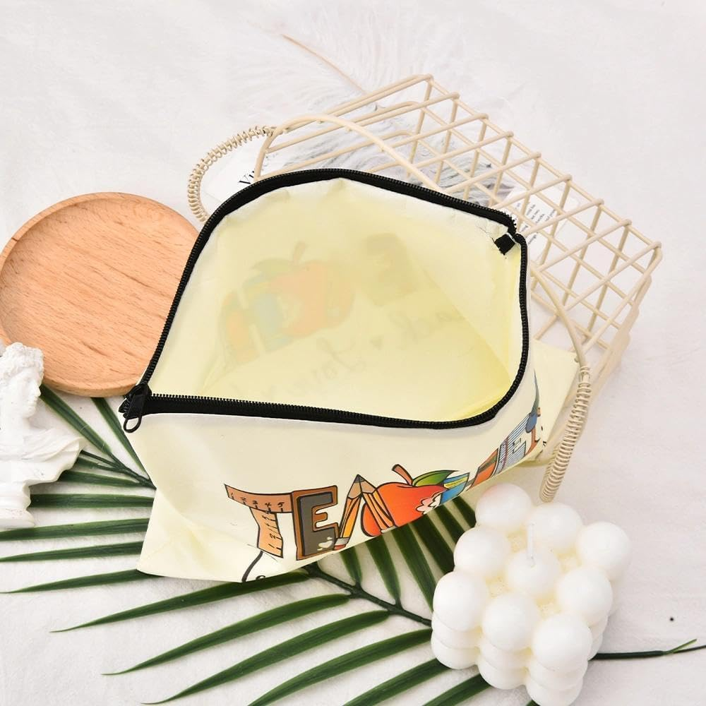 Teacher Inspirational Gifts Makeup Bag for Women Teacher Design with Teach Love Inspire Canvas Cosmetic Bags Travel Toiletry Pouches for Teachers Appreciation Back to School Christmas Birthday Gift image number 3