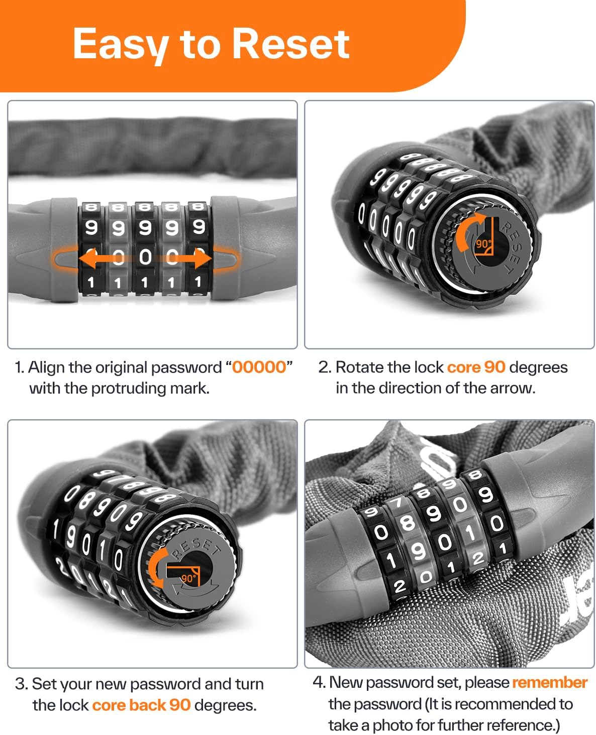 Sportneer Bike Lock: 1.1M Long 6Mm Thick - 5 Digit Combination High Security anti Theft Bike Chain Lock - Heavy Duty Bicycle Lock for Bike Motorcycle Scooter image number 4