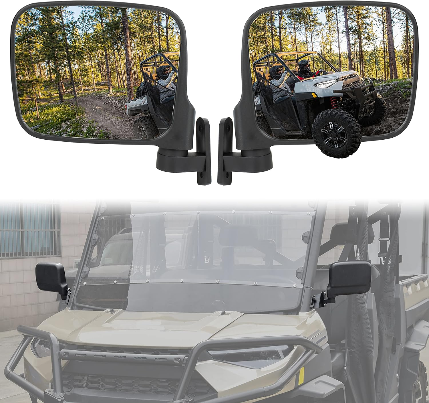 SAUTVS Adjustable Wider Rearview Side Mirrors for Polaris Ranger XP 1000, Folding Clear Rear View Side Mirrors for Polaris Ranger XP 1000 Crew 2018-2023 Accessories(2Pcs) image number 1