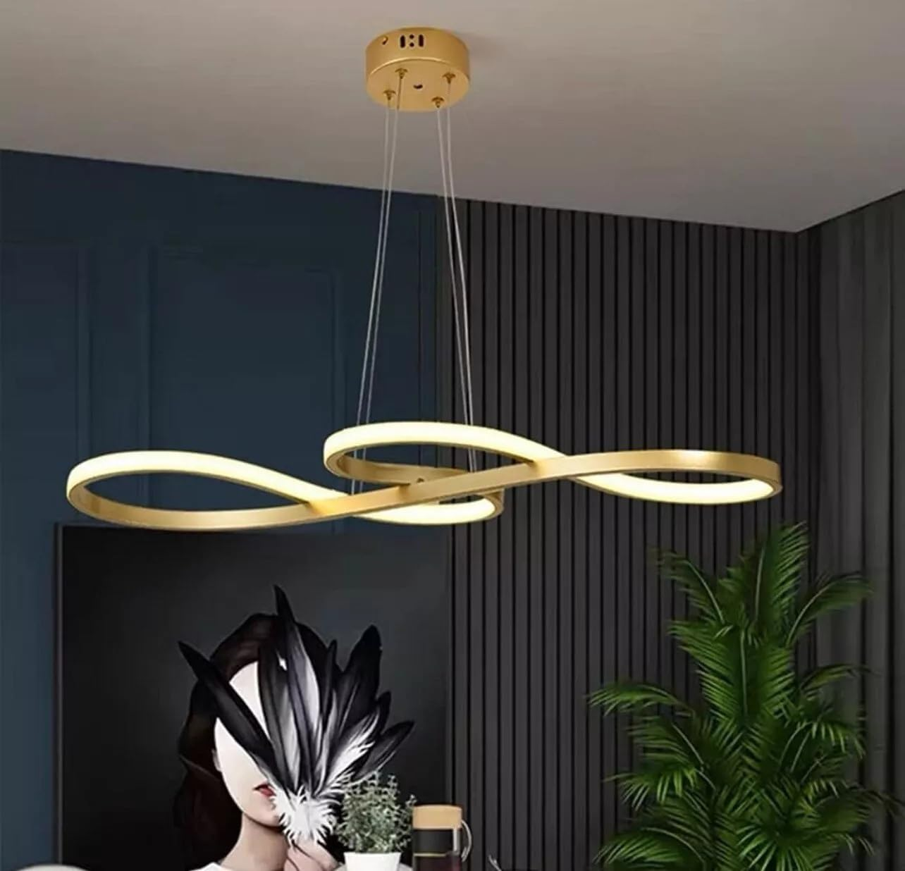 BAMDECOR Infinity LED Chandelier, 75-95Cm Gold, 3-Colour Dimmable with Remote, Modern Pendant Light for Dining Room (95Cm) image number 4