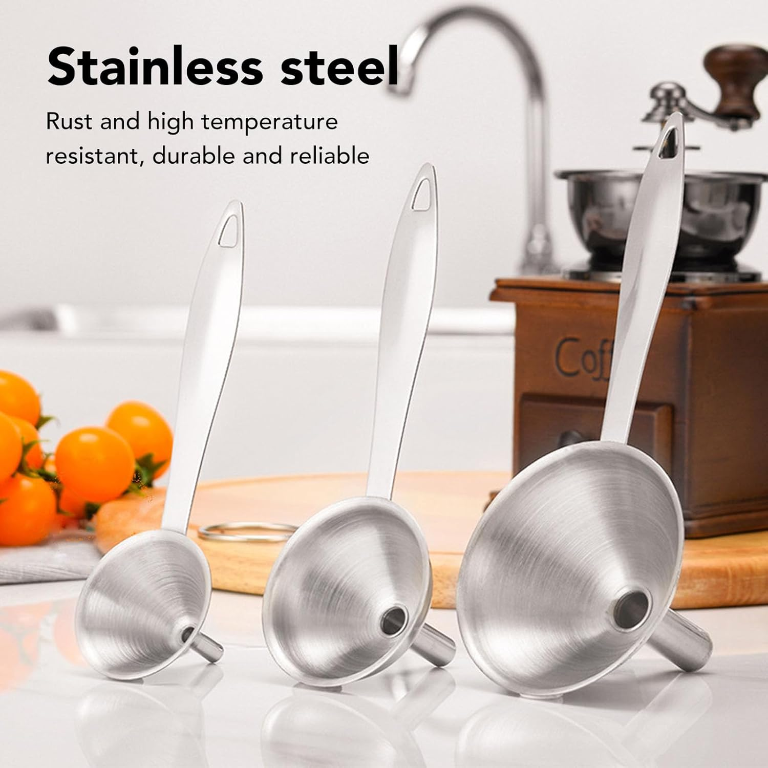 Stainless Steel Funnel, 3Pcs Mini Filling Kitchen Funnel Food Grade Metal Small Funnels for Filling Bottles, Transferring Essential Oils Liquid Fluid, and Dishwasher Safe image number 6