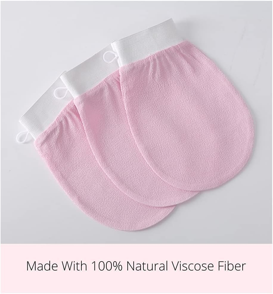 Exfoliating Glove (Pink),Powerful Exfoliating Bath Gloves with 100% Synthetic Silk Frosted Back Rubbing image number 2