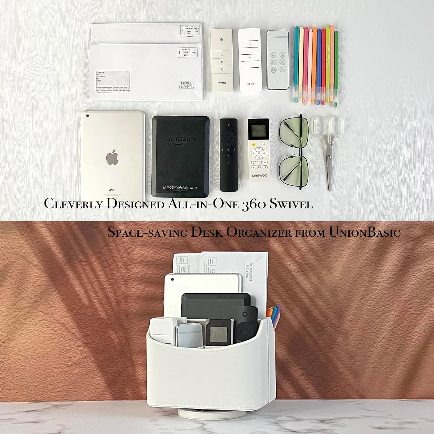 Unionbasic Rotating Desk Organizer, 360 Degree Desk Spinning Caddy, Desktop TV Guide/Mail/Media/Remote Controller Holder Organizer (White) - Crocodile White image number 3