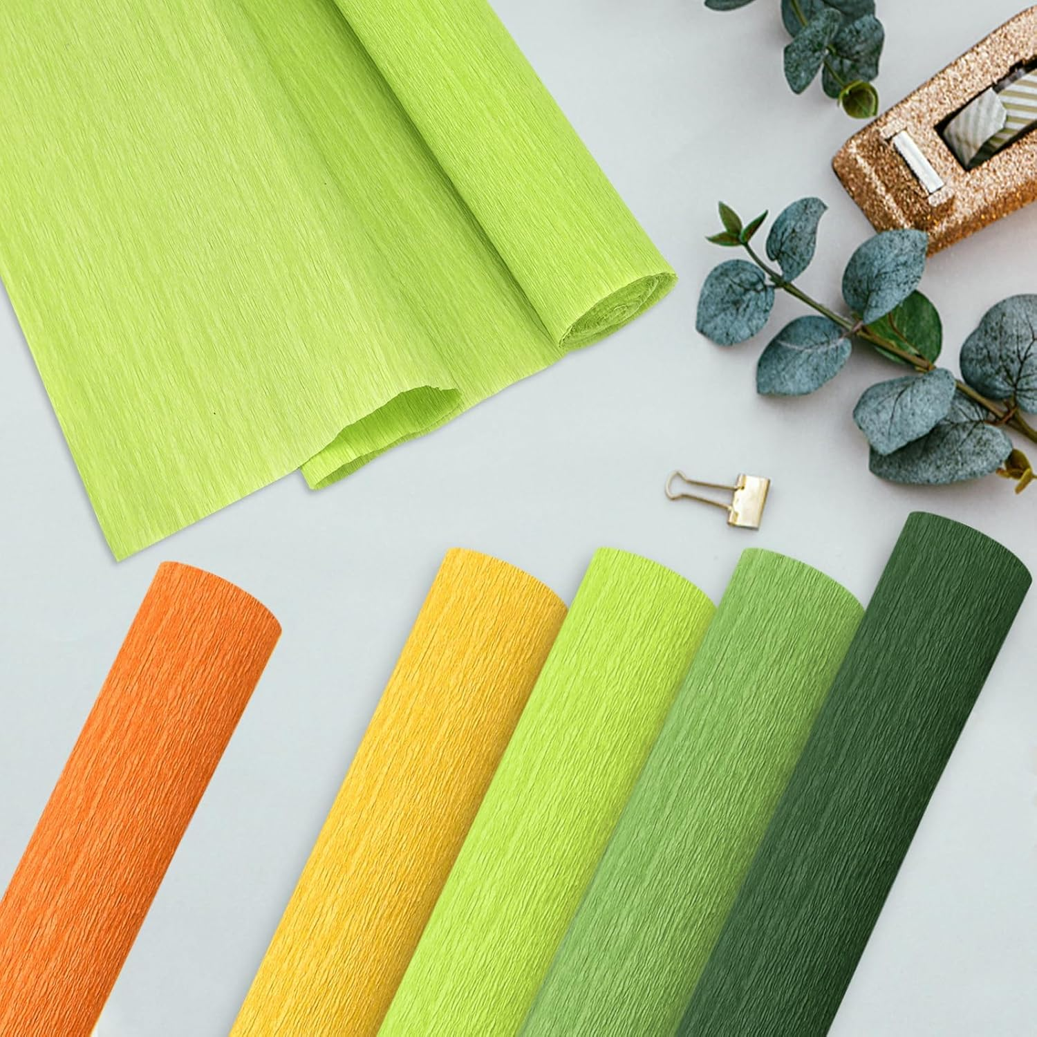 Crepe Paper Streamers 8 Rolls, 10 X 98Inch 8 Yellow&Green Colors Crepe Paper Sheets for DIY Gift Colourful Paper Flower Wrapping Paper Crafts Birthday Wedding Holiday Party Decorations image number 6