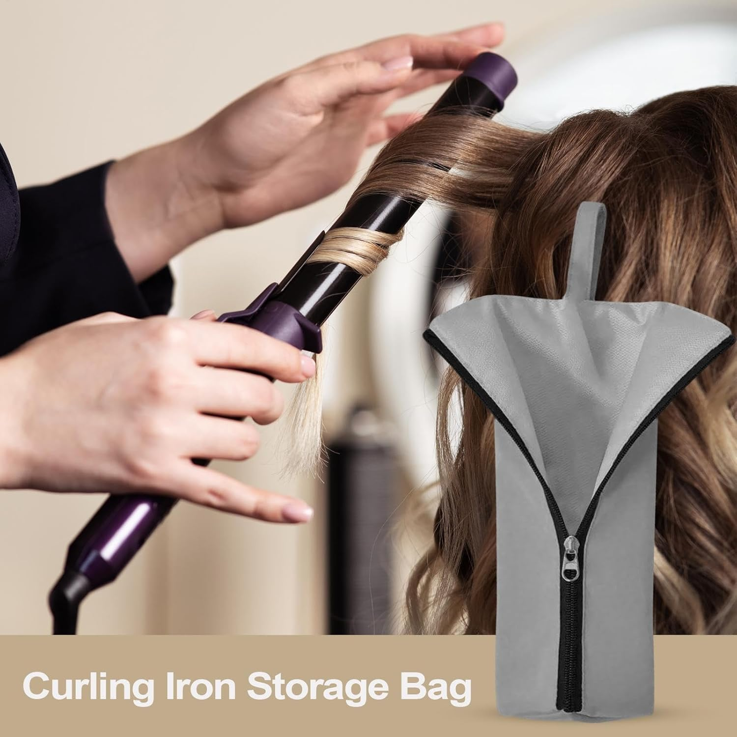 Hair Tool Bag, Heat Resistant Straightener Pouch, Travel Portable Waterproof Curling Iron Storage Pouch for Home Vanity Table Salon RV Makeup Station Bathroom Styling - Pink image number 3