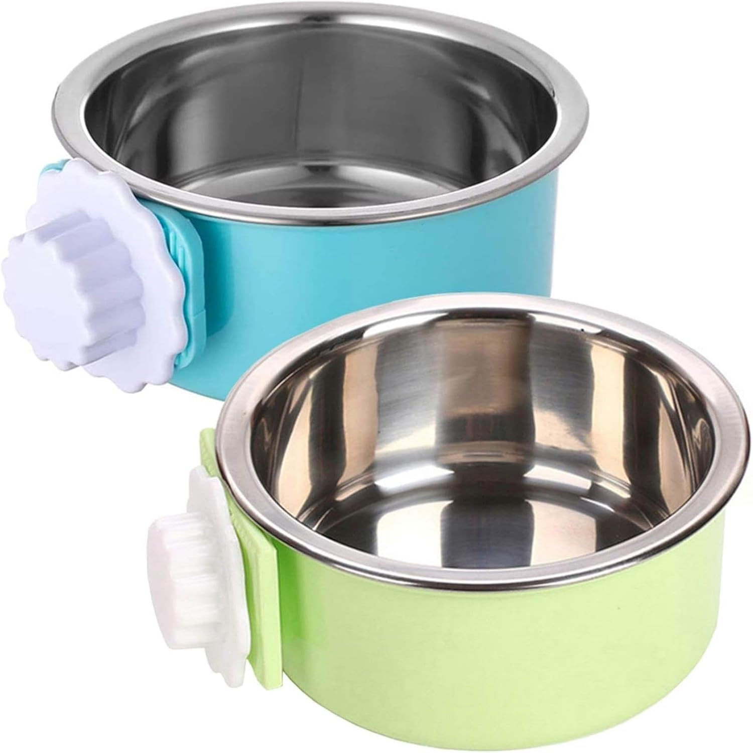 Kathson Crate Dog Bowl, Removable Stainless Steel Hanging Pet Cage Bowl Food & Water Feeder Coop Cup for Cat, Puppy, Birds, Rats, Guinea Pigs 2Pcs(Blue,Green) image number 2