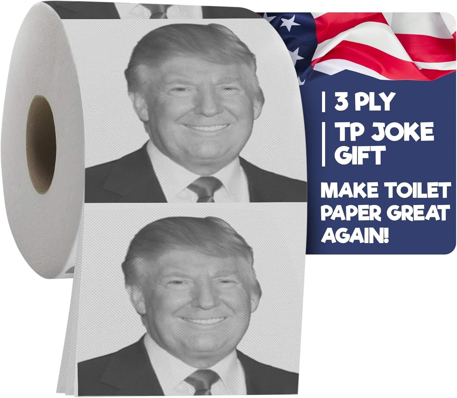 Donald Trump Toilet Paper Roll - Funny Novelty Gag Democrats and Republicans - 3 Ply Toilet Tissue 200 Full-Color Image Sheets in Each Roll | Hilarious Political White Elephant Gift Idea