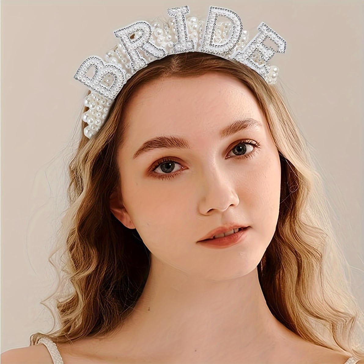 Bride Wedding Accessory Set Bride to Be Decoration Bride Beads Headband Bride Headband Heart Sunglasses Heart Glasses Pearl Bachelorette Party Women Bride to Be Accessories Bridal Bachelorette Party image number 6