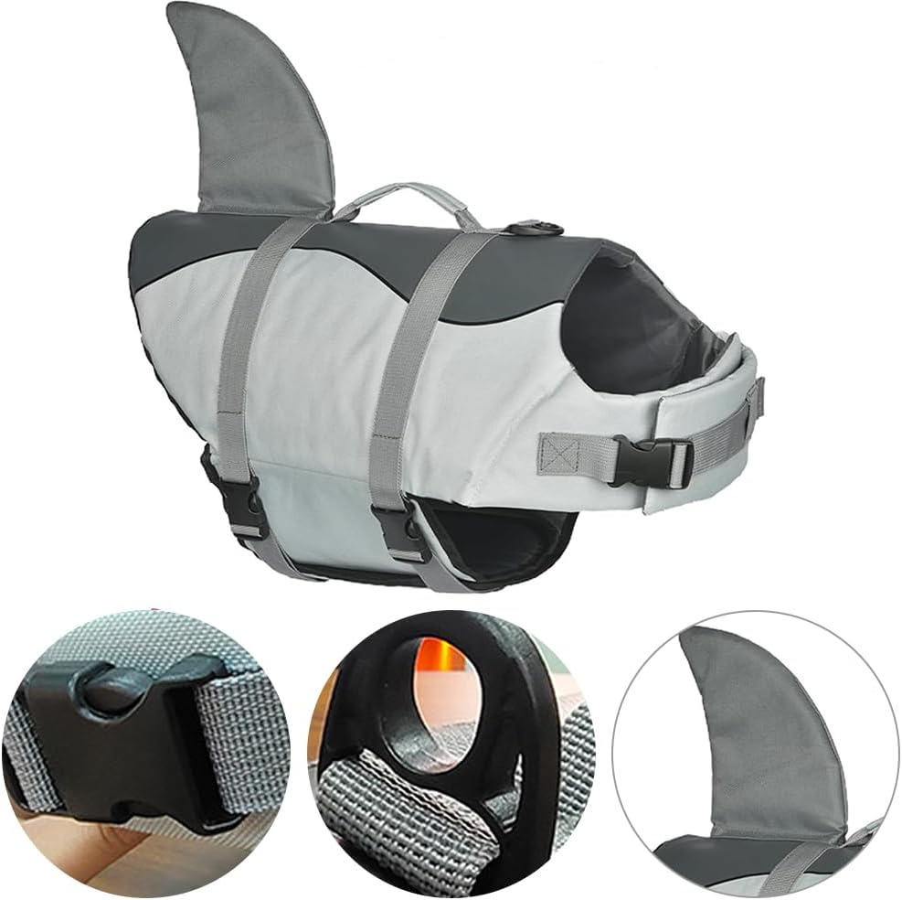 Dog Life Jacket with Shark Fin, Portable Dog Swimming Vest, Ripstop Dog Safety Vest, Adjustable Dog Life Vest, Dog Flotation Vest for Small Medium Large Dogs (Grey, XS) ﻿ image number 6