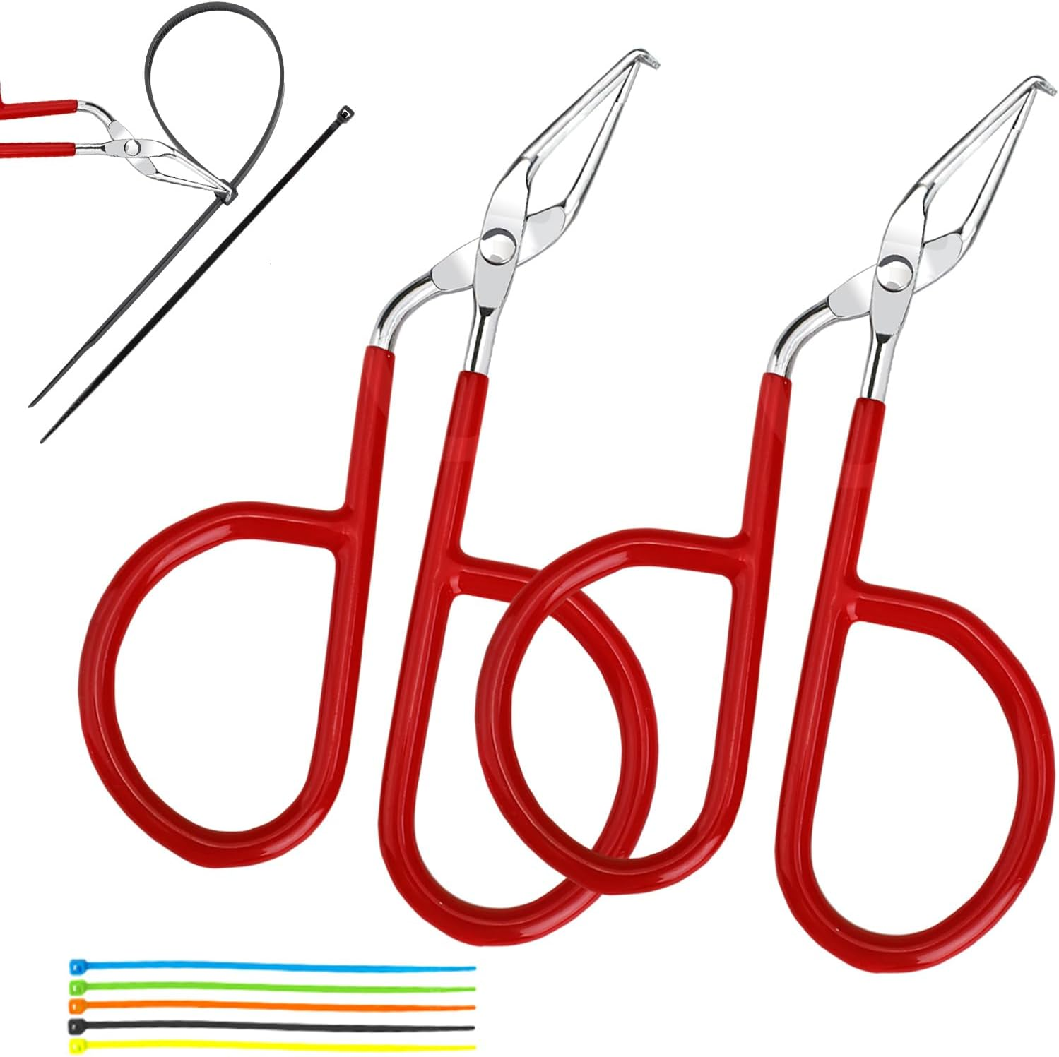 2PCS Cable Tie Opener, Stainless Steel Zip Tie Cutter, Pocket-Sized Zip Ties Tool with Red Silicone Handle for Quickly Untie, Multipurpose Removal Pliers, Electronics Accessories image number 6