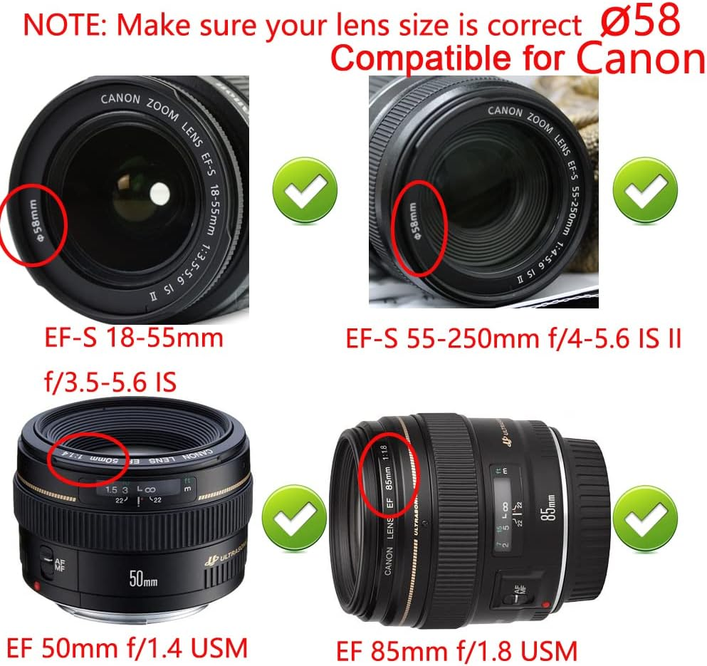 58Mm Camera Lens Cap Compatible for Canon SL3/90D W/Ef-S 18-55Mm Lens, Fuji XC 16-50Mm/Xf 18-55Mm Lens (2 Pack) image number 5