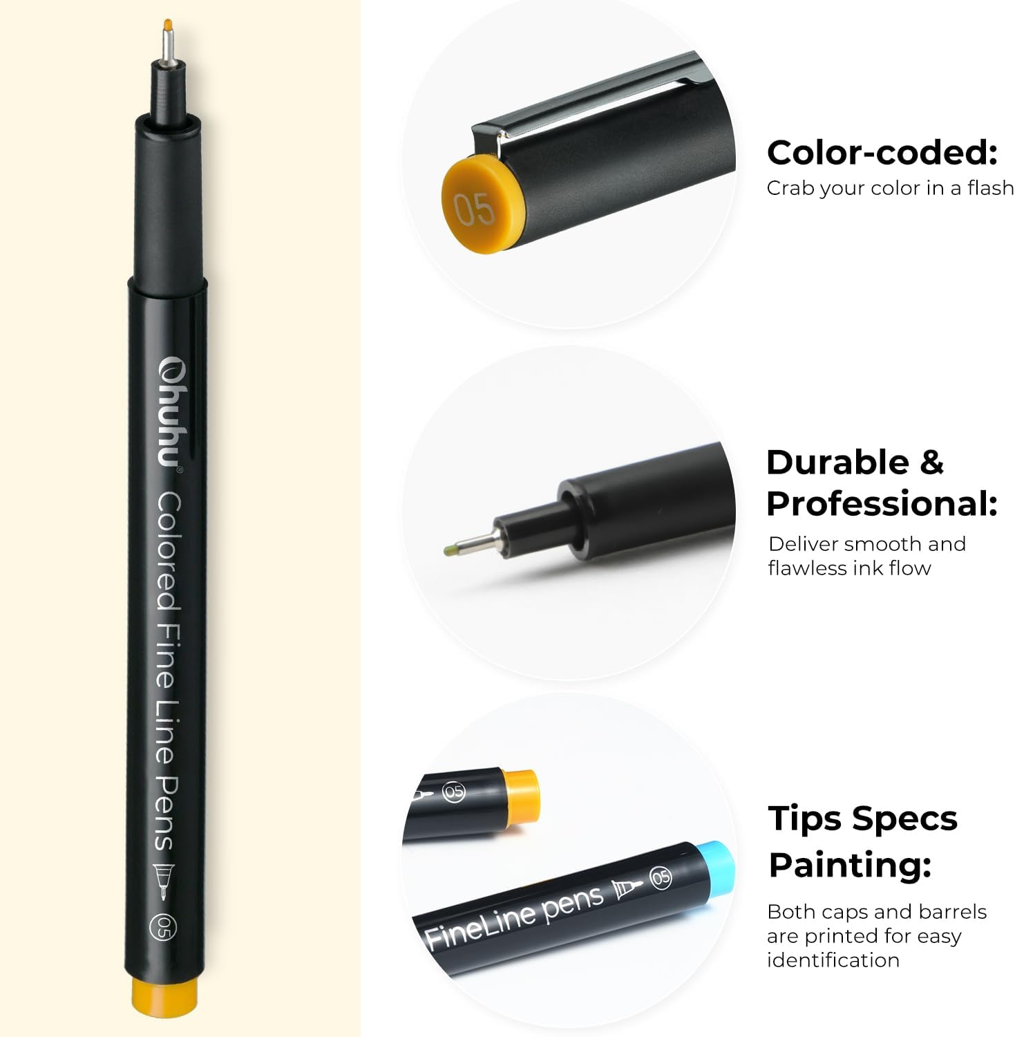 Ohuhu Colored Fineliner Drawing Pens: 18 Pack Fineliner Pens 0.45Mm 11 Colored Pens & 7 Assorted Point Sizes Black Micro Pens No Bleed Smooth Writing for Drawing Writing Sketching Artists Beginners