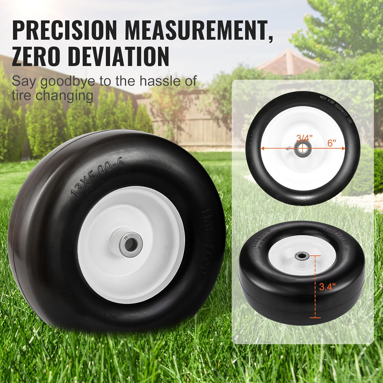 VEVOR Lawn Mower Tires with Rim, 13X5-6, 2-Pack, Flat-Free PU, 450 LBS Load Capacity, Compatible with Lawn Tractors image number 6