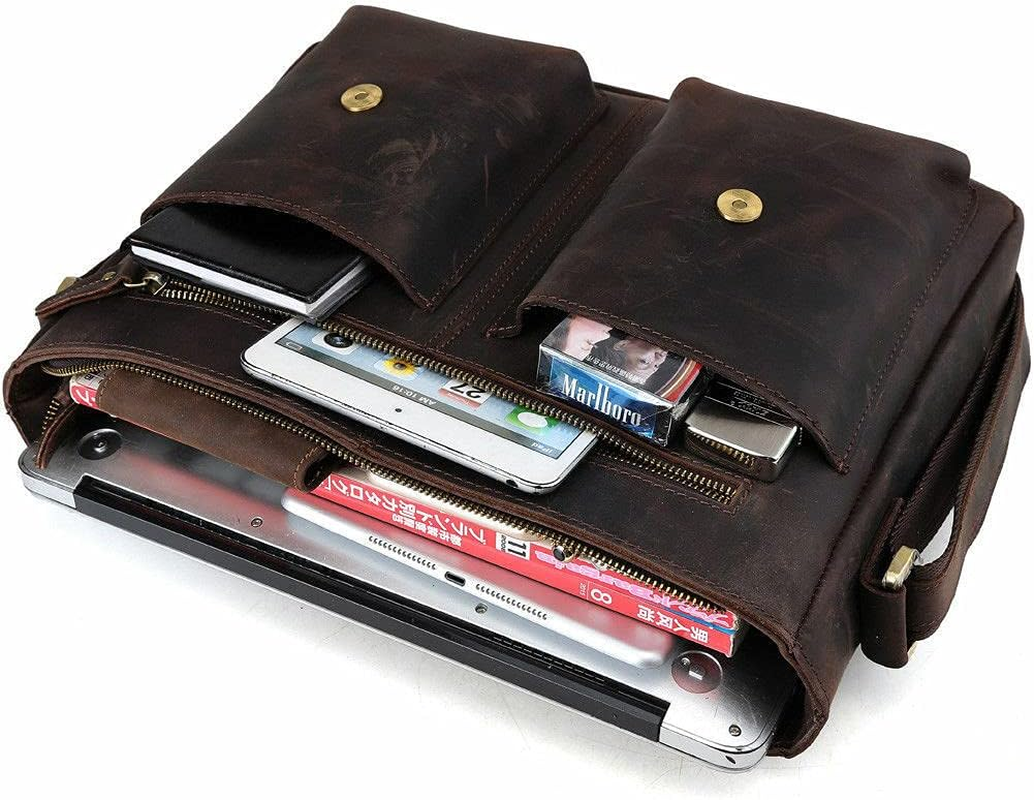 Tiding Leather Messenger Bag for Men Vintage 13 Inch Laptop Bag Work Business Satchel Crossbody Shoulder Bag image number 4