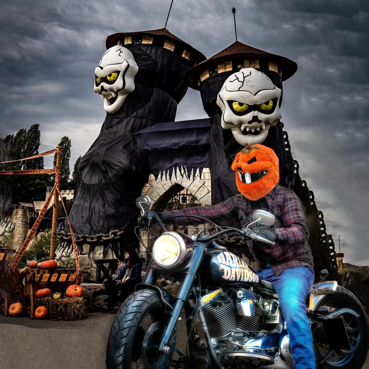 Halloween Pumpkin Motorcycle Helmet Cover,Christmas Motorcycle Helmet Cover,Pumpkin Helmet Cover,Halloween Hat Decoration Accessories for Men,For Motorcycle Helmet, Fun Rides and Gifts image number 1