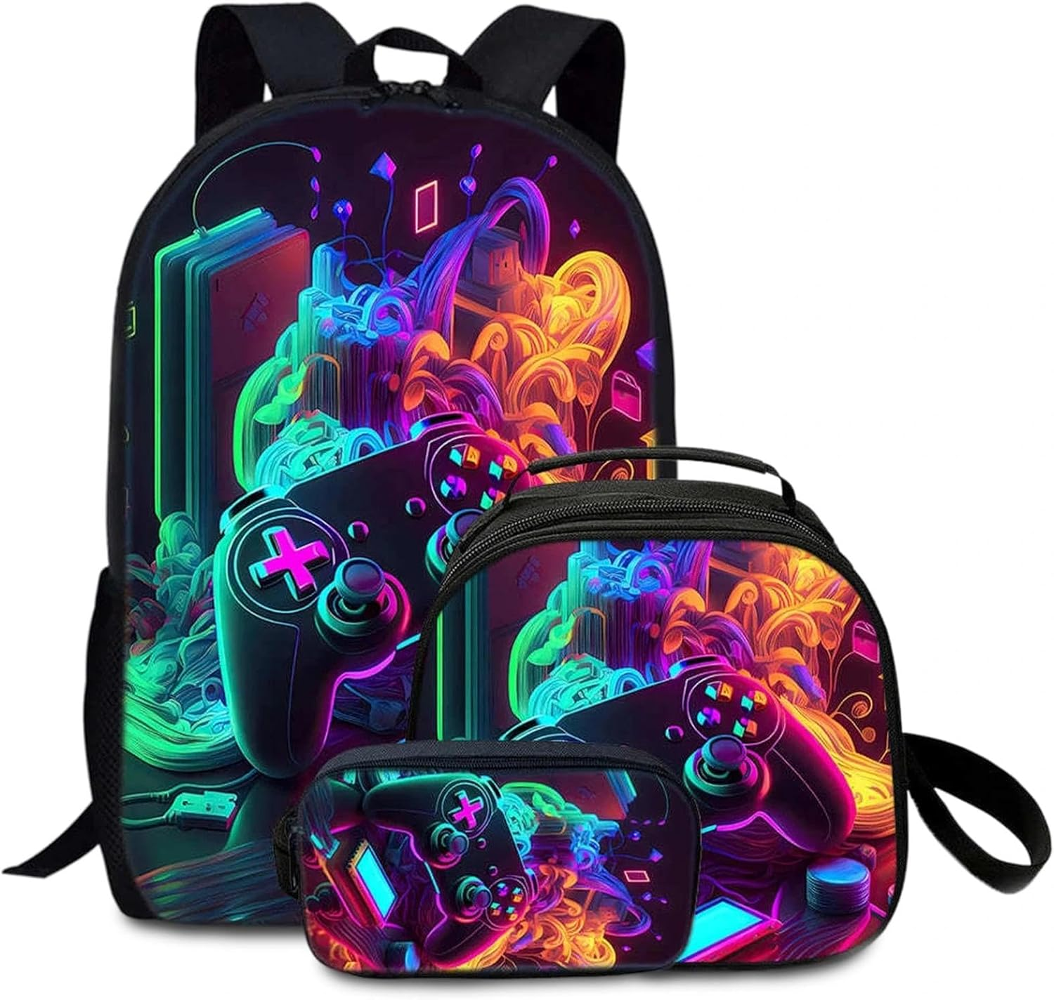 Fakcrkun Gaming Backpack for Boys, 3 Pcs Gaming Themed School Backpack Set with Lunch Bag & Pencil Case,Large Capacity School Bag Waterproof Lightweight Laptop Backpacks for Teenagers & Students image number 6