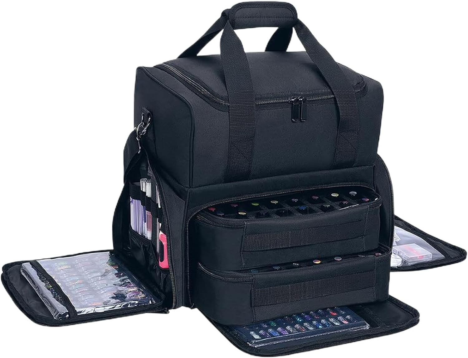 Frxib Nail Polish Organizer Bag | Cosmetics Nail Kit Bag,Travel Carrying Case, Women'S Nail Lamp Kit Bag Holds 70 Bottles with Holder & Shoulder Strap for Nail Stuff & Tools