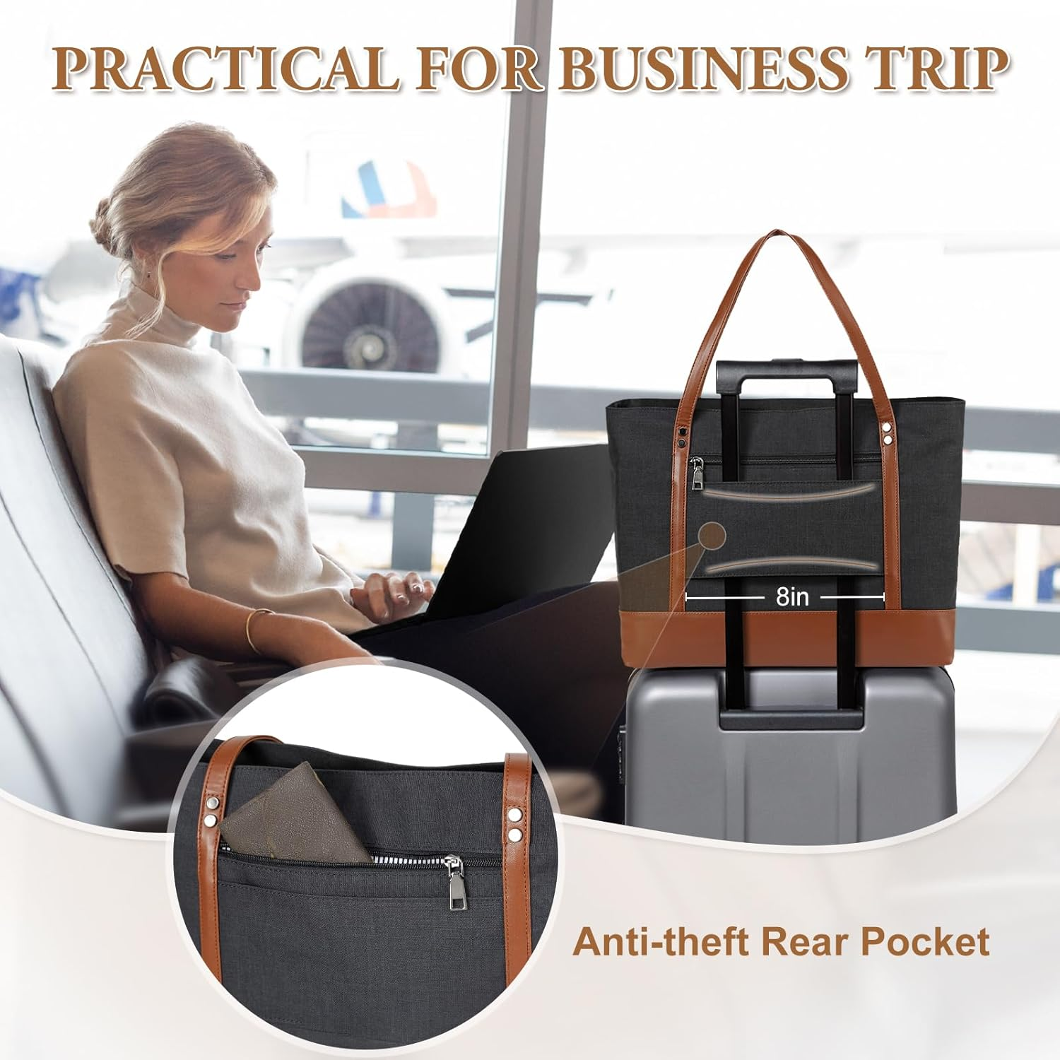 Laptop Tote Bag for Women, Vaschy Lightweight Large 14-15.6 Inch Laptop Shoulder Bag Purse Work Tote Bag Water Resistant Teacher Handbag Business Briefcase with Clutch Purse image number 1