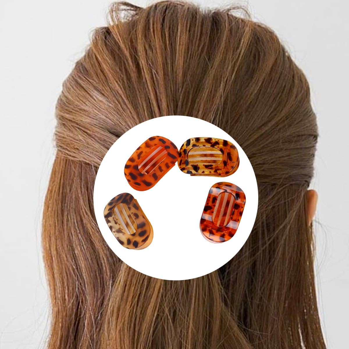 Orivin 4Pcs round Flat Hair Clips for Women Back of Head Styling 2 Matte 2 Shiny Leopard Print PC Material image number 2