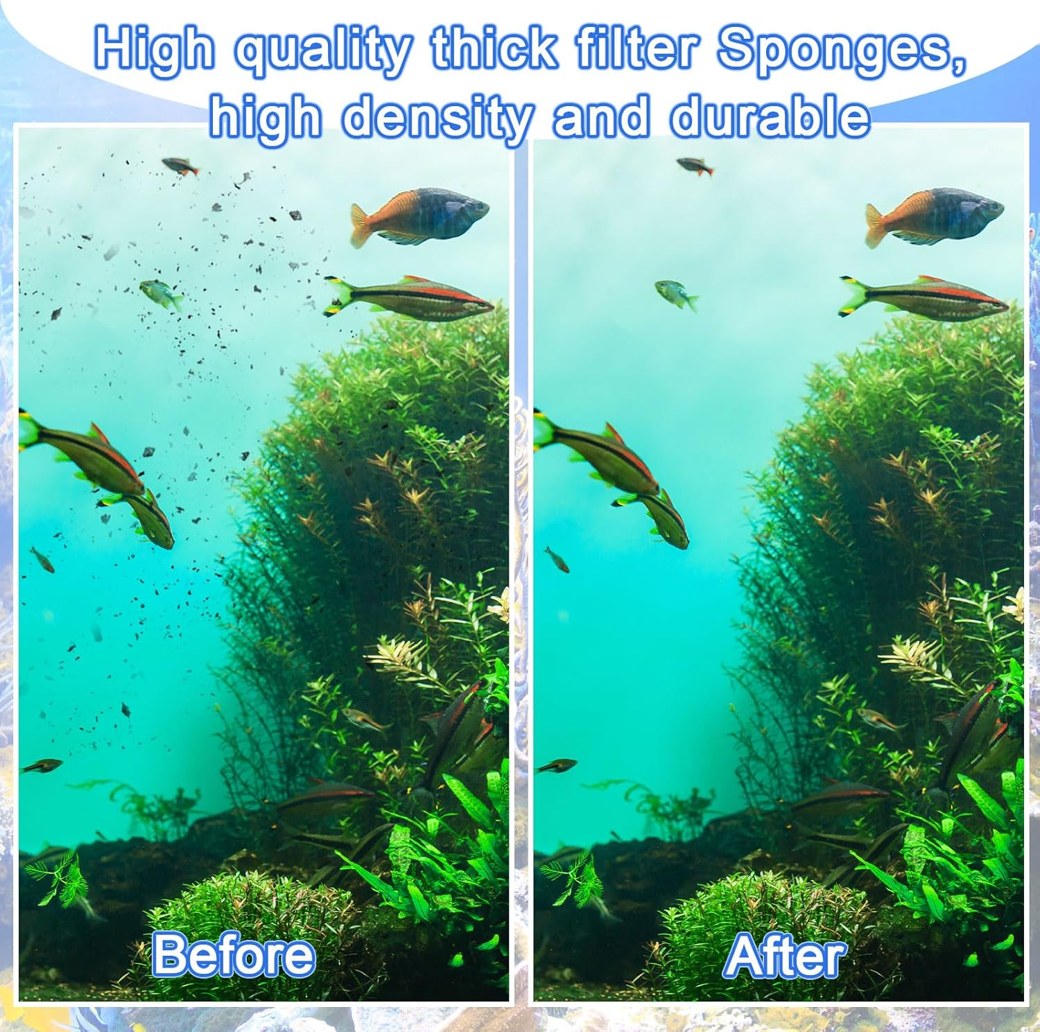 Glooglitter 2 Pcs Aquarium Filter Foam Sponges Filter Media Pad 19.69 X 19.69 X 1.57 Inches Black Fish Tank Sponge Filter for Aquarium Aquatic Pet (50PPI) image number 1