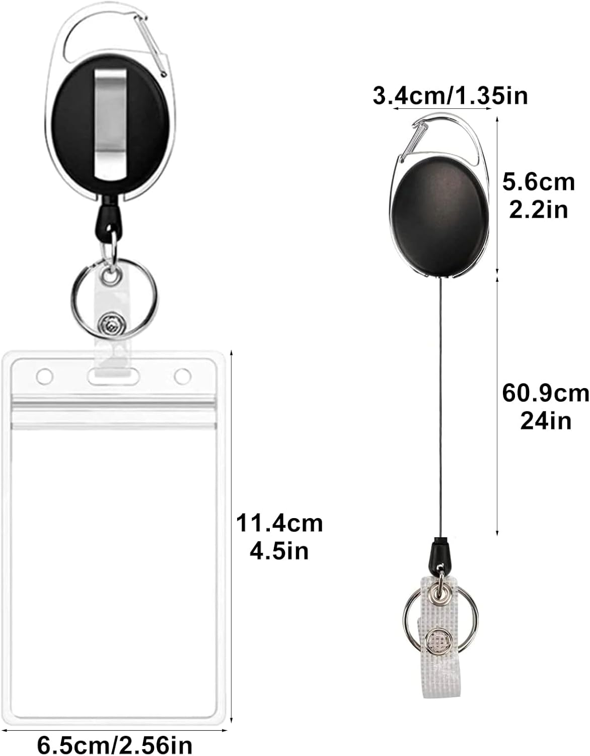 2 Pack Retractable Badge Holders, Waterproof Transparent Retractable Keychain Card Case, Metal Id Badge Holder with Belt Clip Key Ring for Id Card Keychain(Color:Clear) image number 2