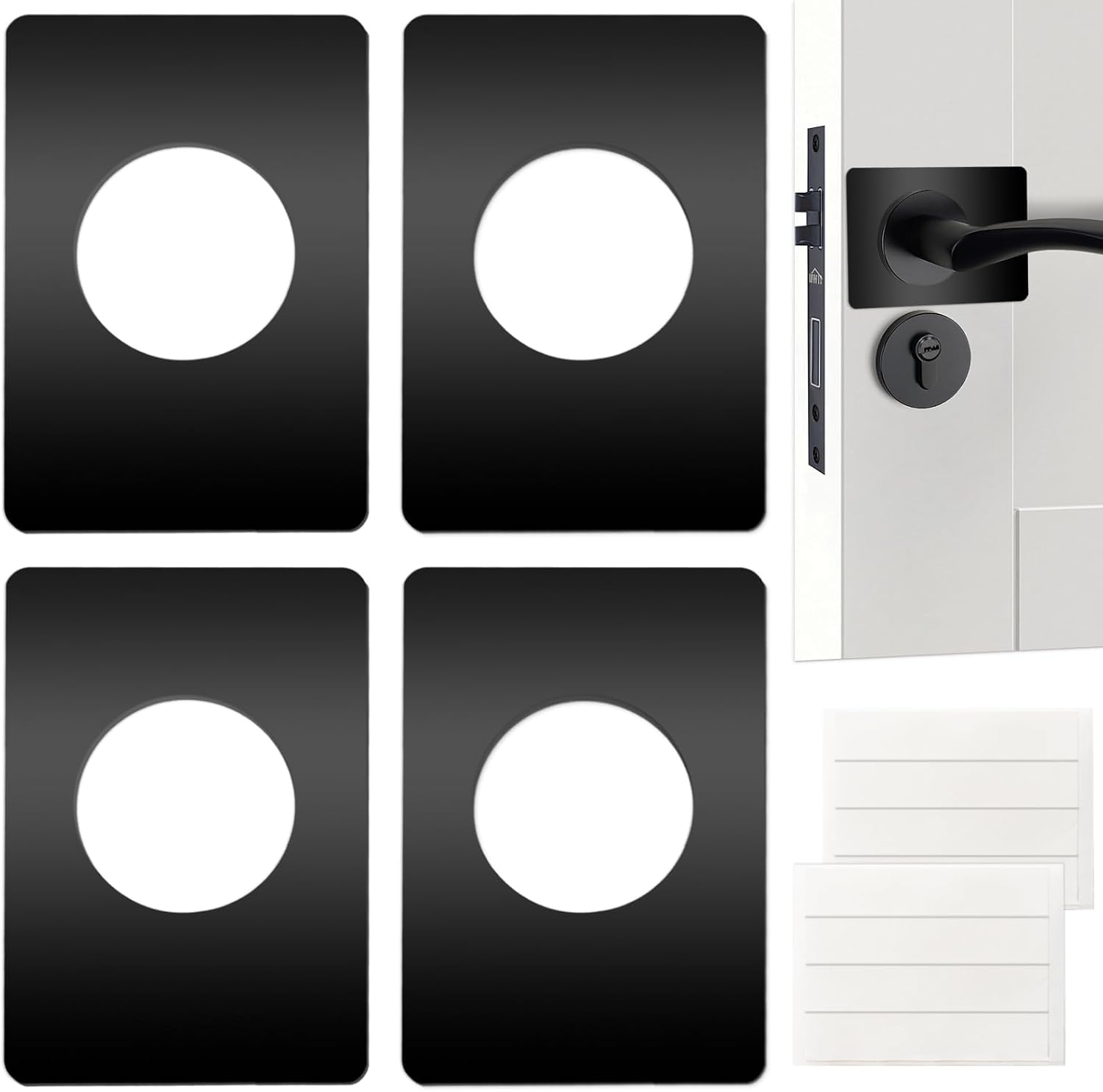 6 PCS Door Reinforcement Plate, Adhesive Door Handle Fixing Cover, Door Hole Cover Plate, Door Knob Backplate for Interior Doors (Black)