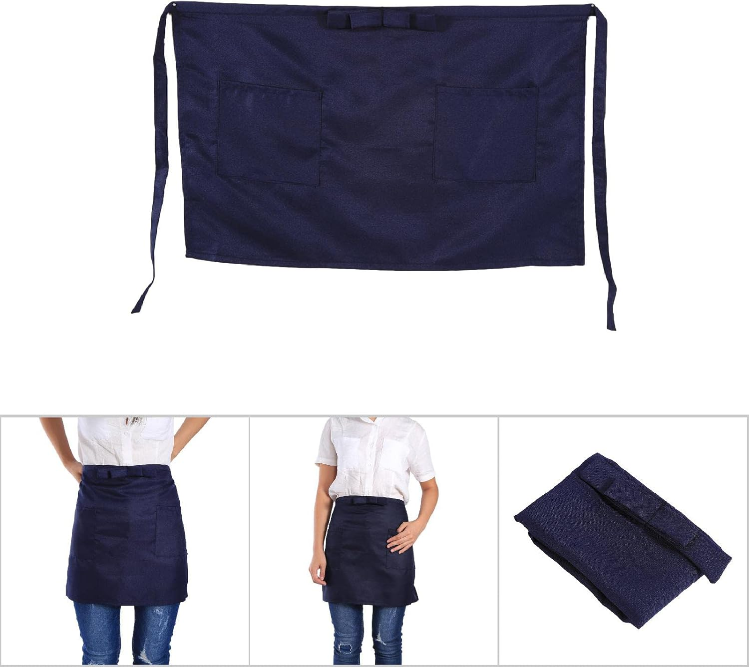 Joyzan Kitchen Aprons, with Pocket Waist Apron Bowknot Design Reinforced Seams Unisex Half Aprons for Kitchen Crafting image number 3