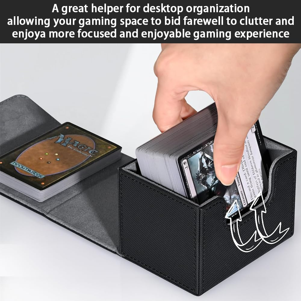 Card Deck Box for Trading Cards, MTG Commander Deck Box Holds 120+ Single Sleeved Cards, Storage Box Fits for TCG CCG Magic (Black) image number 4