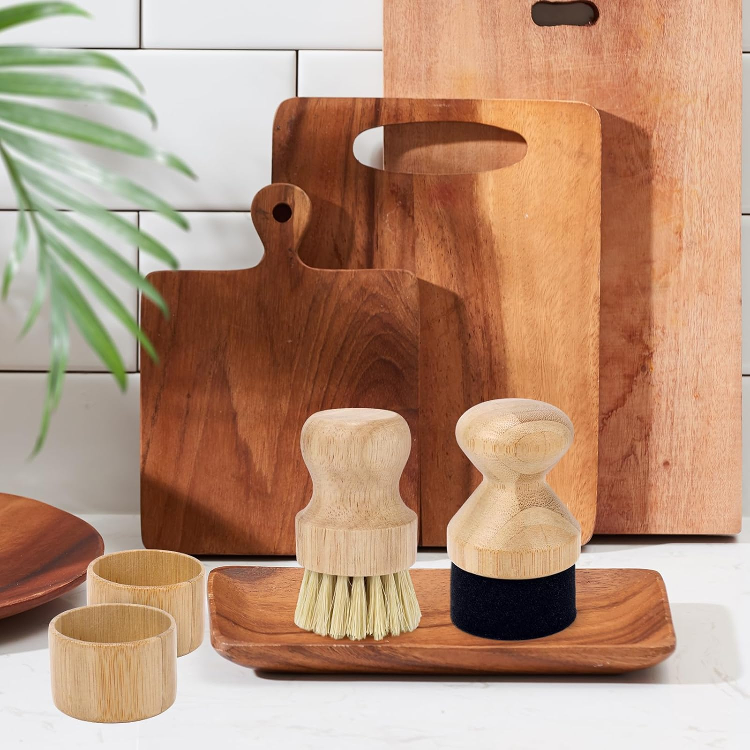 Cutting Board Oil Wax Applicator & Scrubbing Brush, Wood with Sisal Fibers and Sponge Mineral Oil Wax Applicator with Lid for Wooden Butcher Blocks Spatulas Spoons Kitchenware image number 4