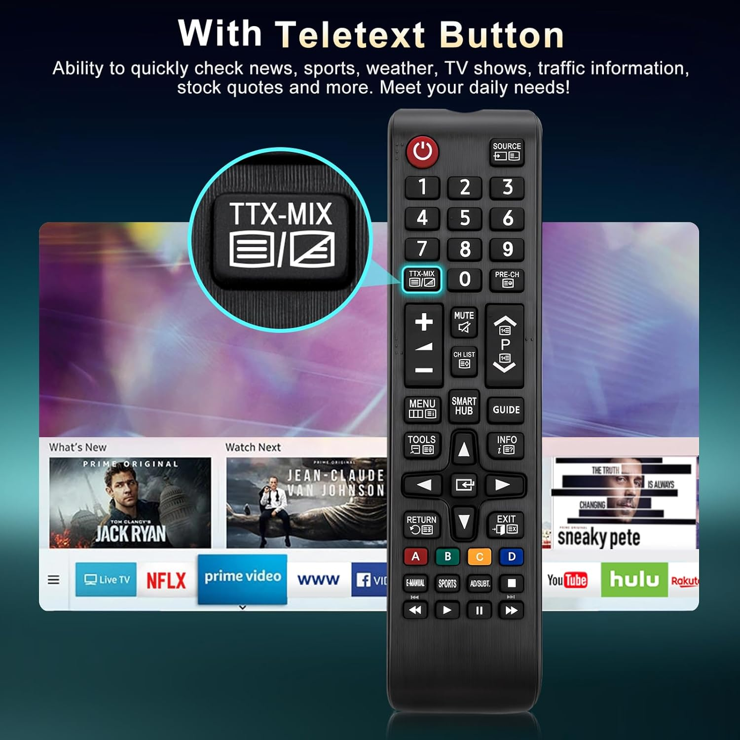 (Pack of 2) Universal Remote Control for Samsung TV Remote Replacement for All Samsung LED QLED UHD SUHD HDR LCD Frame Curved Solar HDTV 4K 8K 3D Smart Tvs,With Teletext Button image number 4