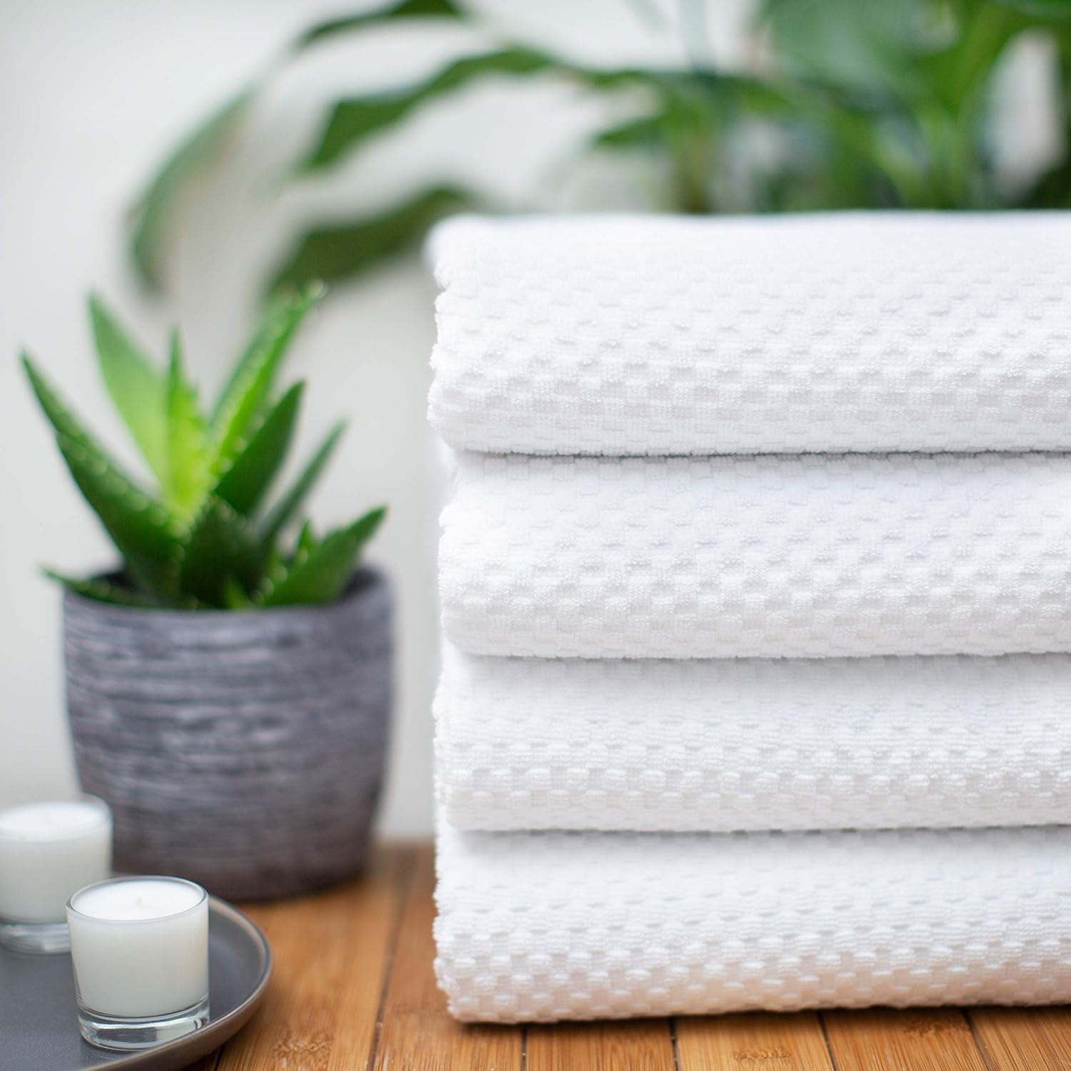 Cotton Craft - 4 Pack Eurospa Waffle Weave Oversized Bath Towels 30X56 - White - 100% Pure Ringspun Combed Cotton - True Luxury Inspired by the Finest European Spas and Resorts image number 4