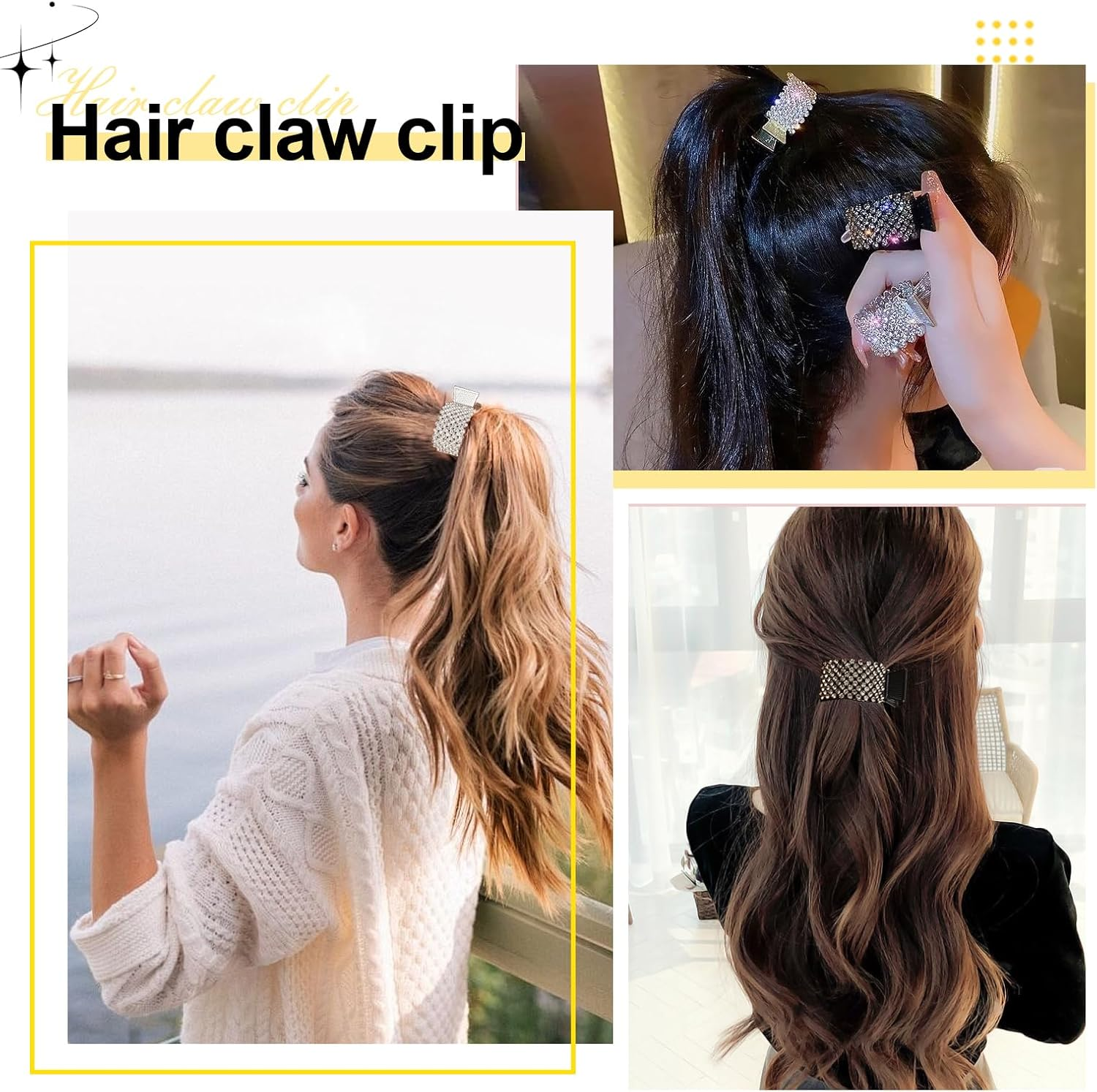 Women'S Hair Clips Metal 3 Pieces Rhinestone Hair Clips Holder High Ponytail Holder Rhinestone for Thick and Thin Hair at Work, Party or Daily Use image number 4